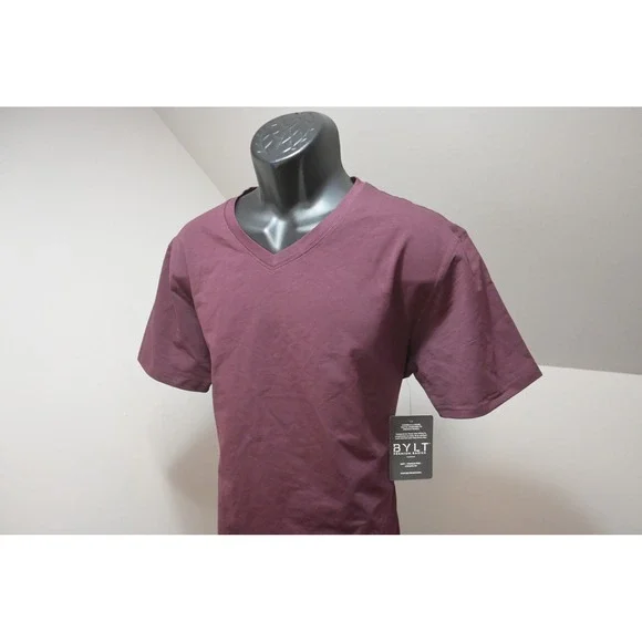BYLT Drop Cut V-Neck T-Shirt Mens Large Maroon Athletic Fit performance NEW - Picture 3 of 13